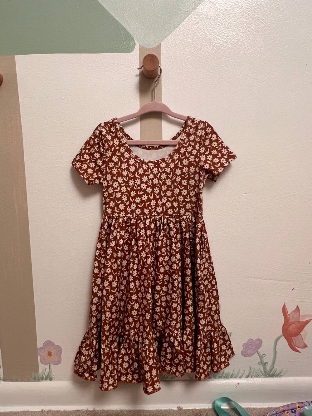 Girls' Rust Floral Short-Sleeve Twirl Dress